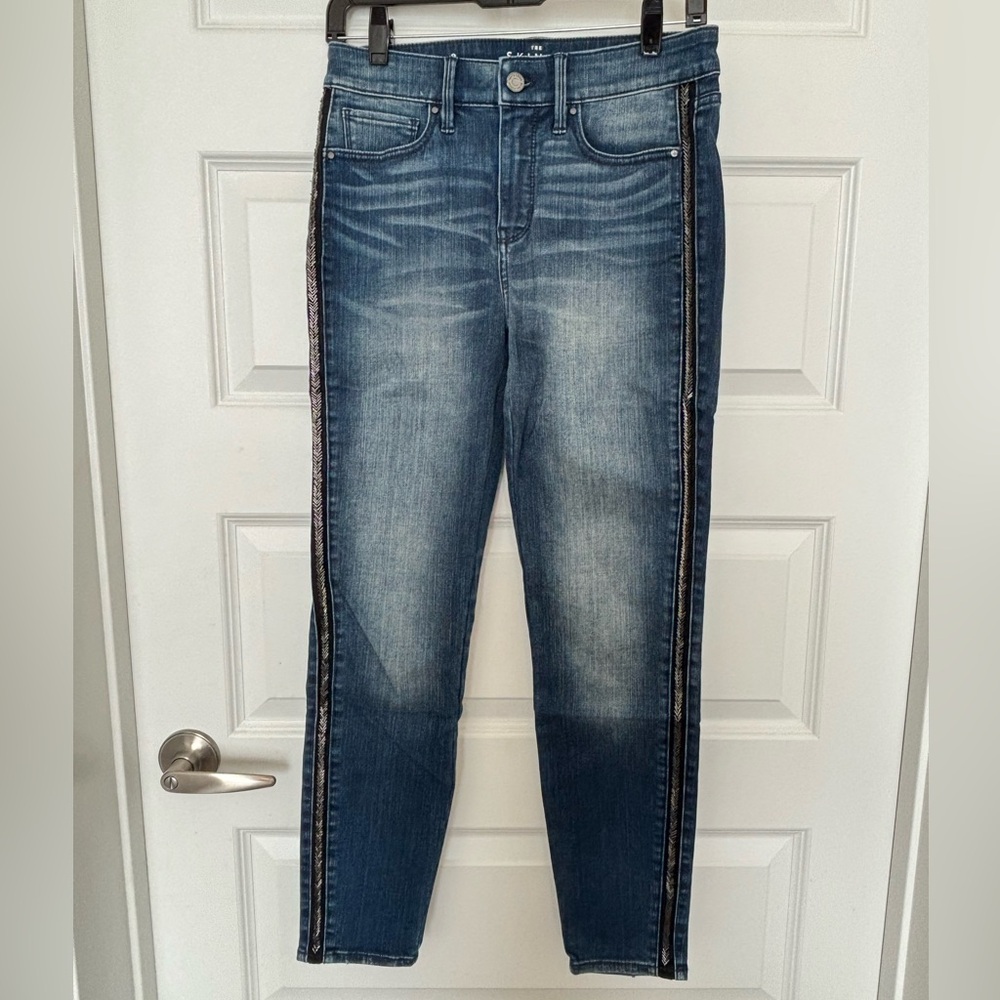 White House Black Market Blue Jeans with Black Beading